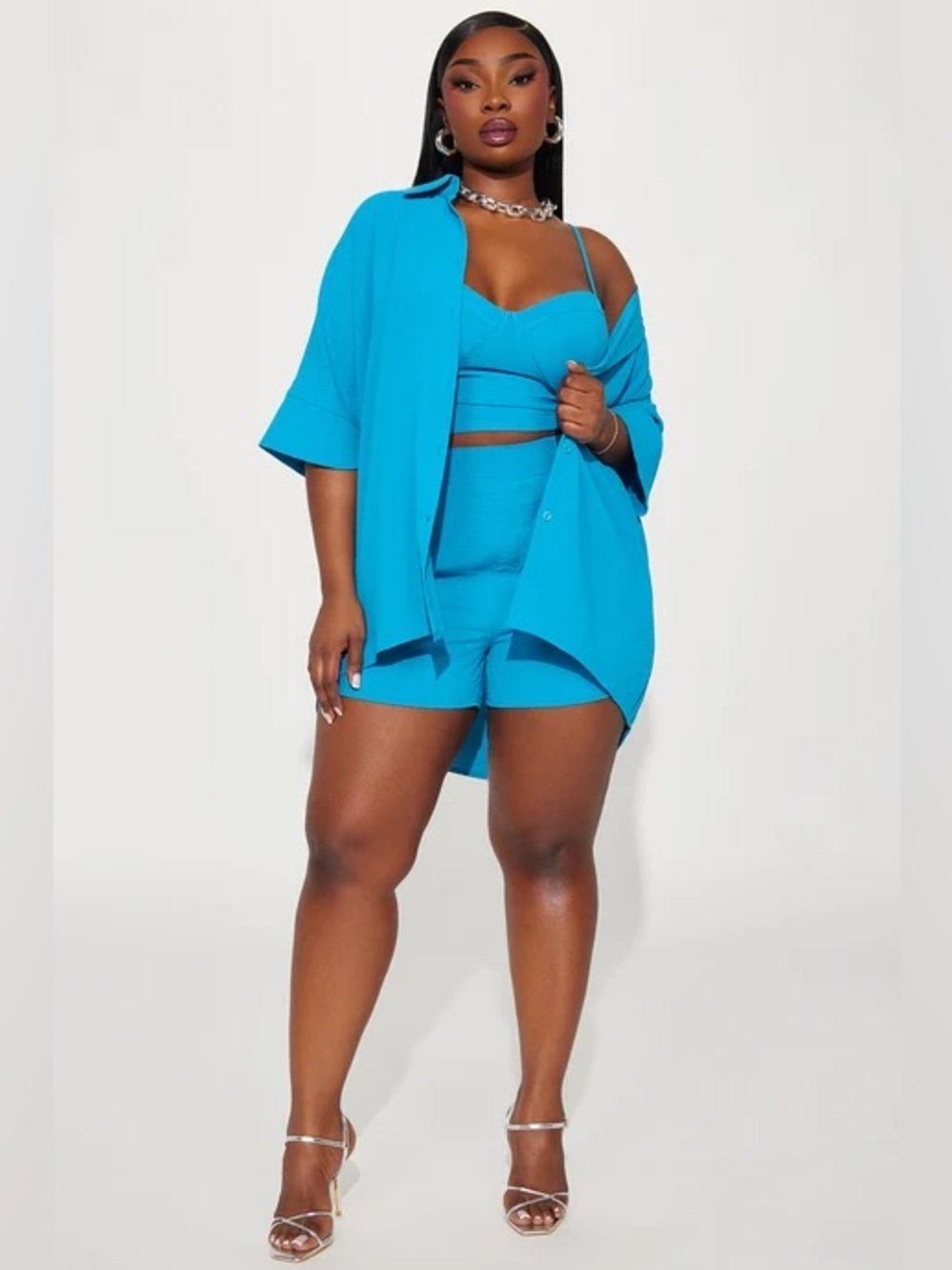 Fashion Nova Meadow 3 Piece Short Set - Turquoise